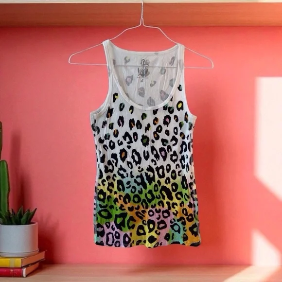 Vintage Delia*s Rainbow Leopard Print Ribbed Tank Top - Large | 90s/Early 00s - Picture 2 of 11